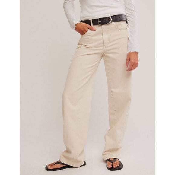 🆕 FREE PEOPLE We The Free Aster Straight Leg Jeans / Cream - Picture 8 of 15